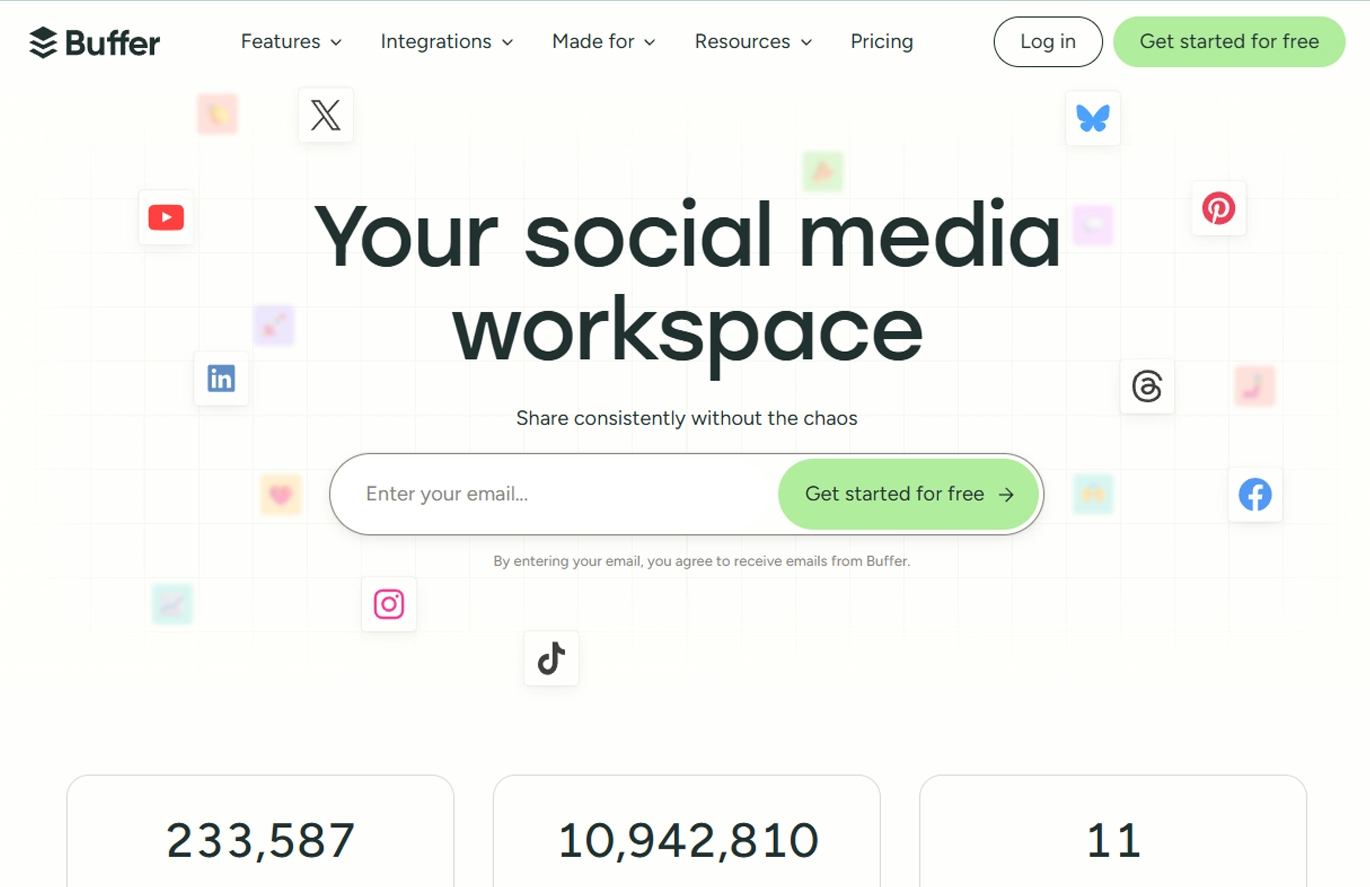 Buffer social media management tool - homepage
