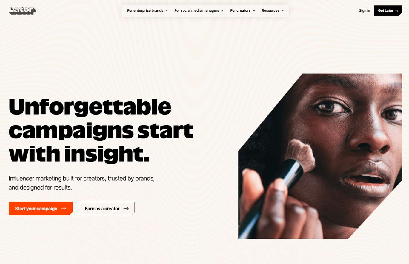 Later social media management tool - homepage