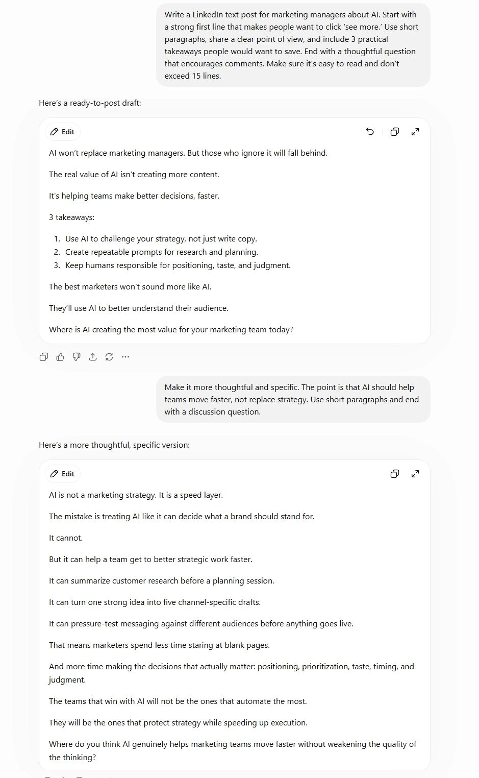 LinkedIn caption generated using AI - chat from ChatGPT