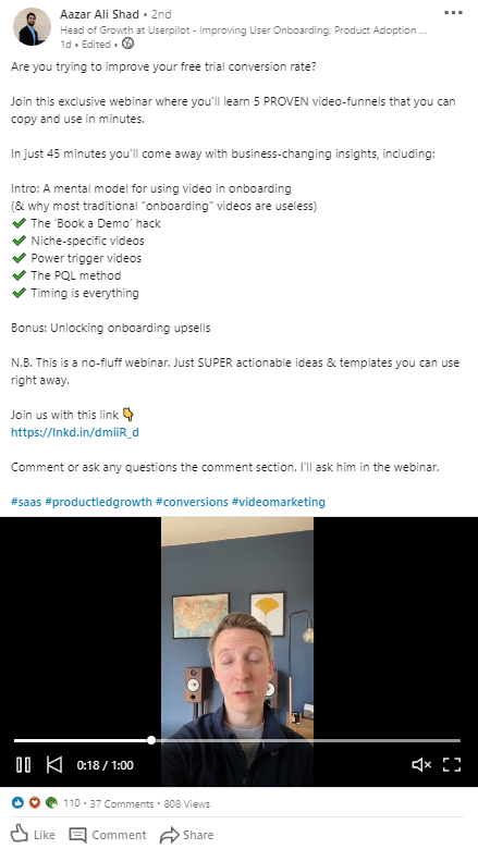 user pilot bottom of the funnel video example