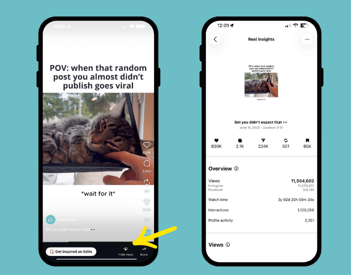 Screenshots on how to access Instagram Reels Insights