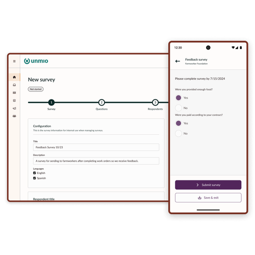 Mobile app screenshot of Unmio's survey feature