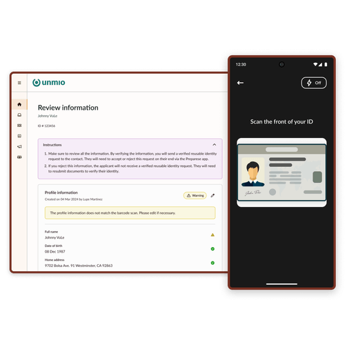 Mobile app screenshot of Unmio's upload documents feature