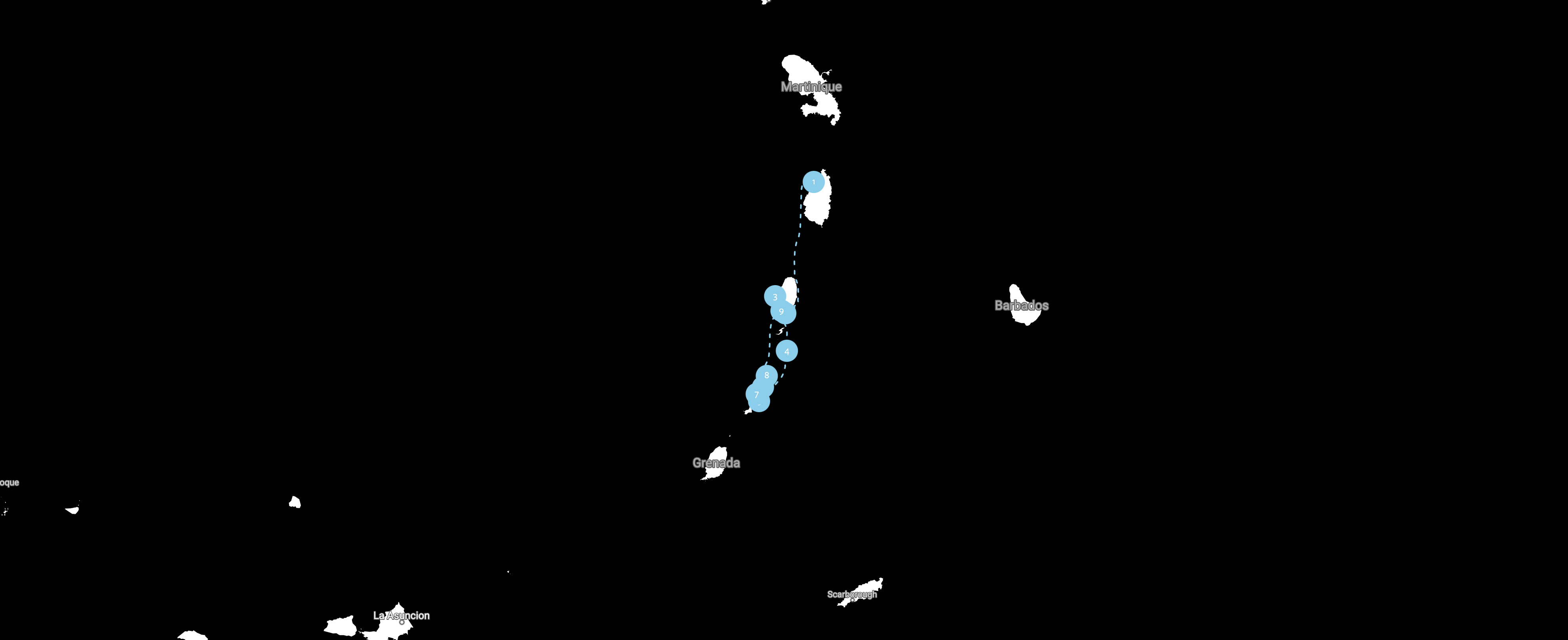 Windward - Caribbean Islands yacht charter route map