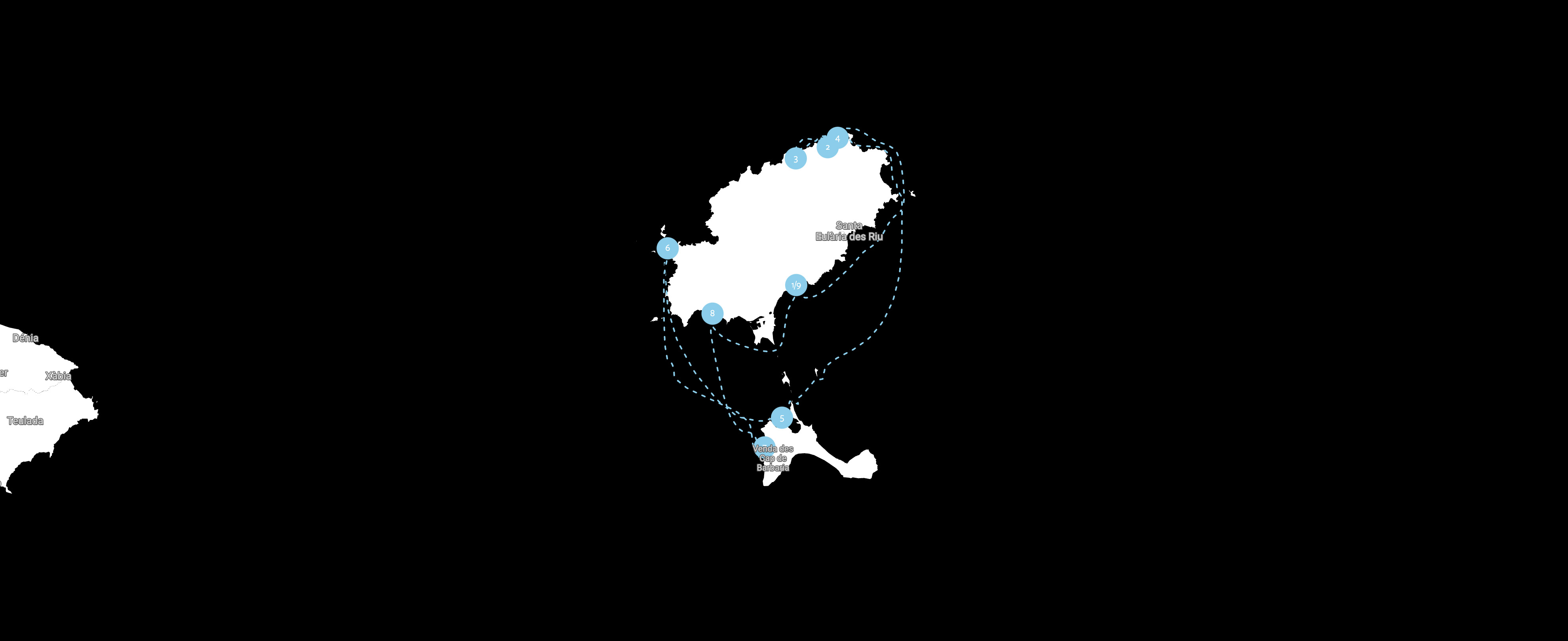 Ibiza yacht charter route map
