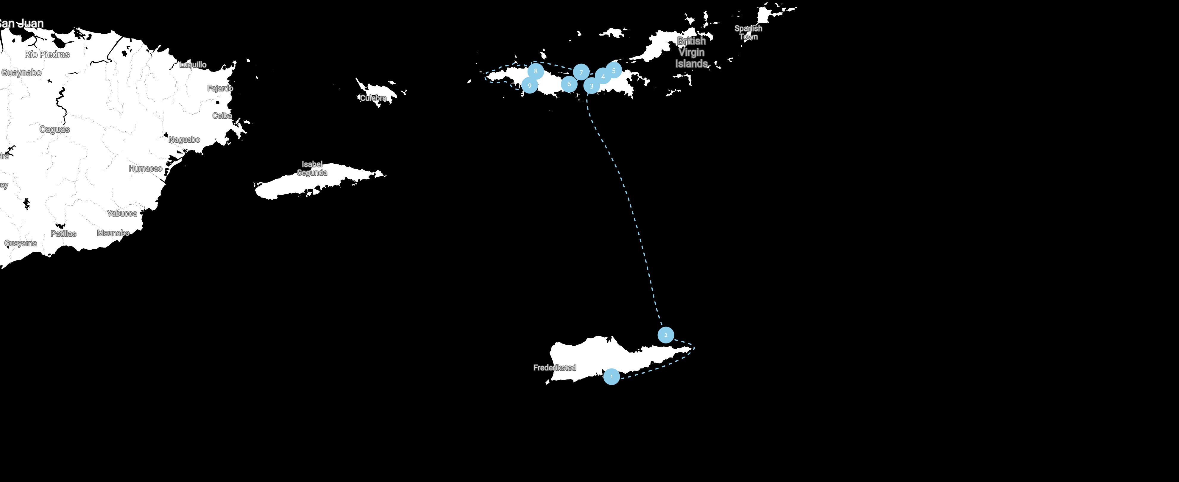 US Virgin Islands yacht charter route map