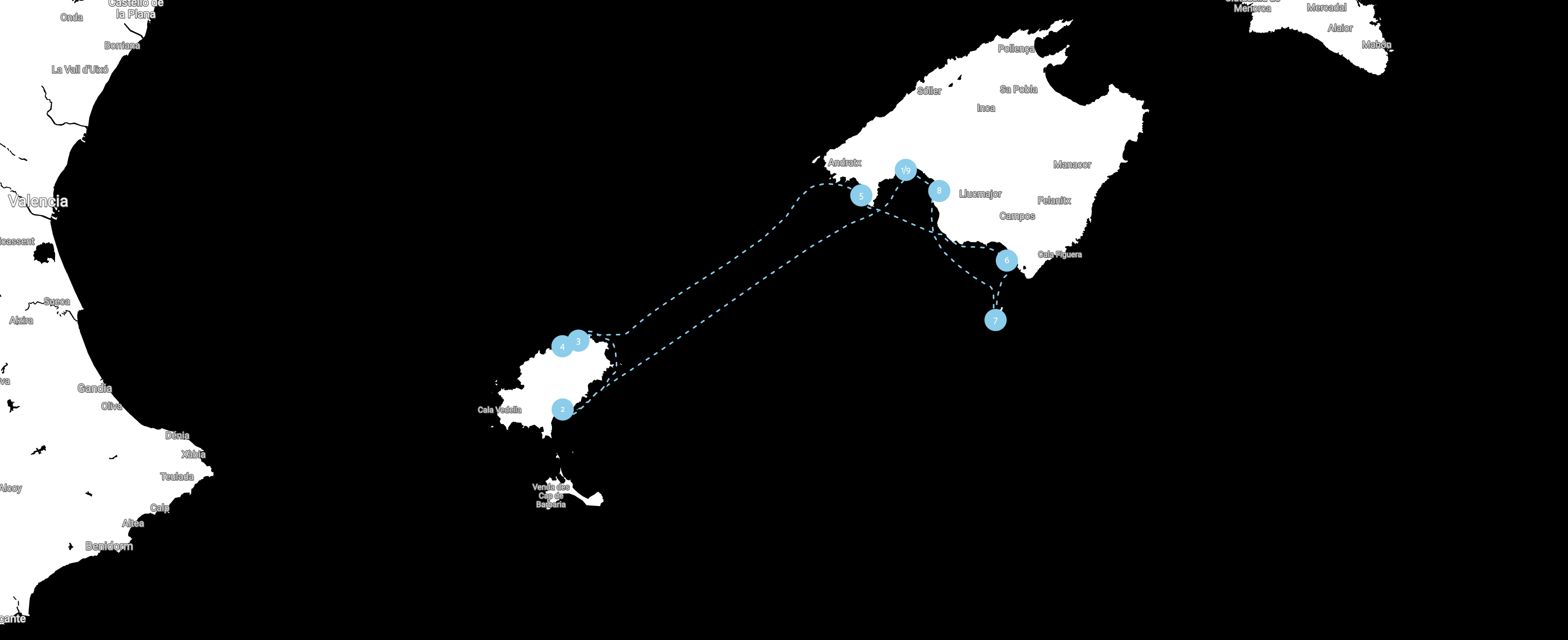 Mallorca yacht charter route map