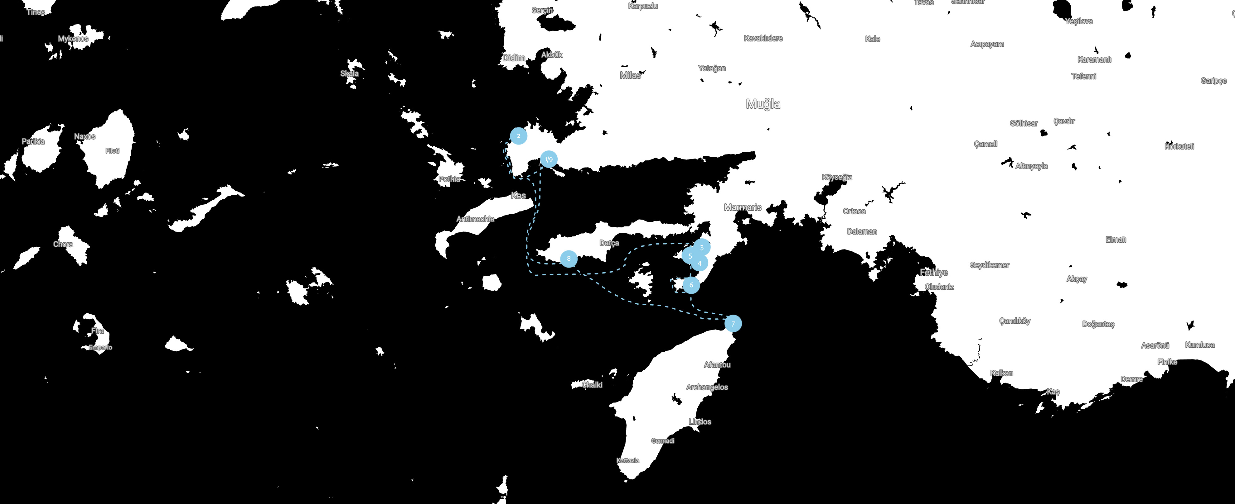 Turkey yacht charter route map