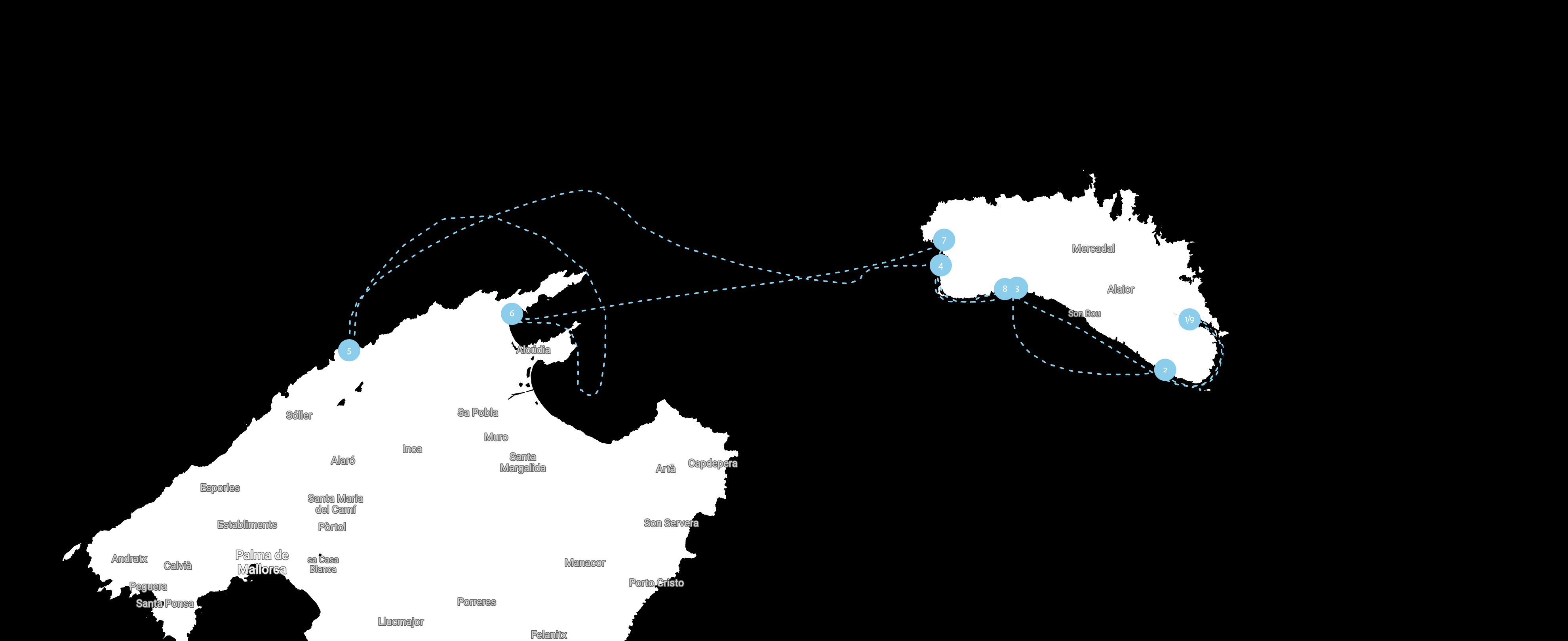 The Balearics yacht charter route map