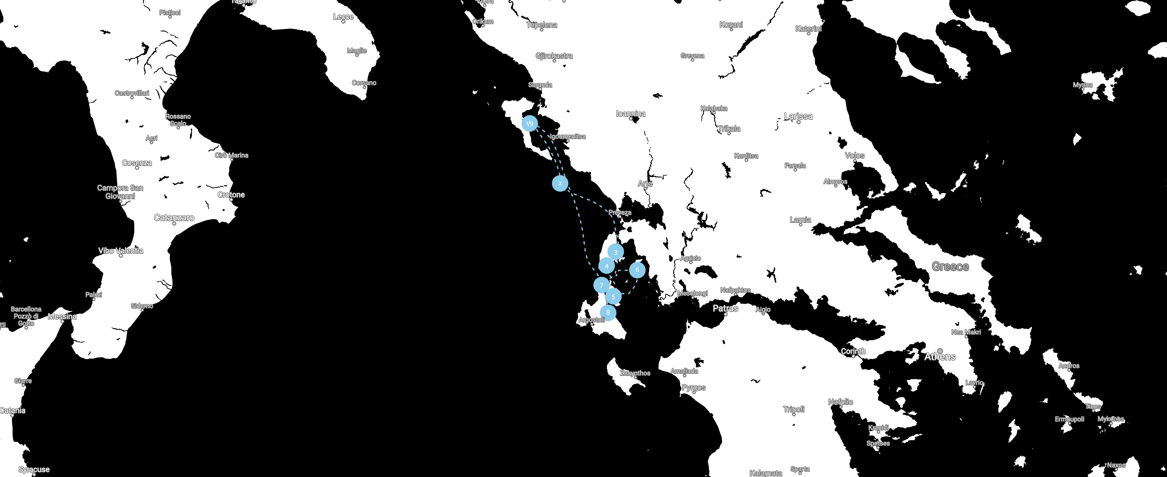 Greece yacht charter route map