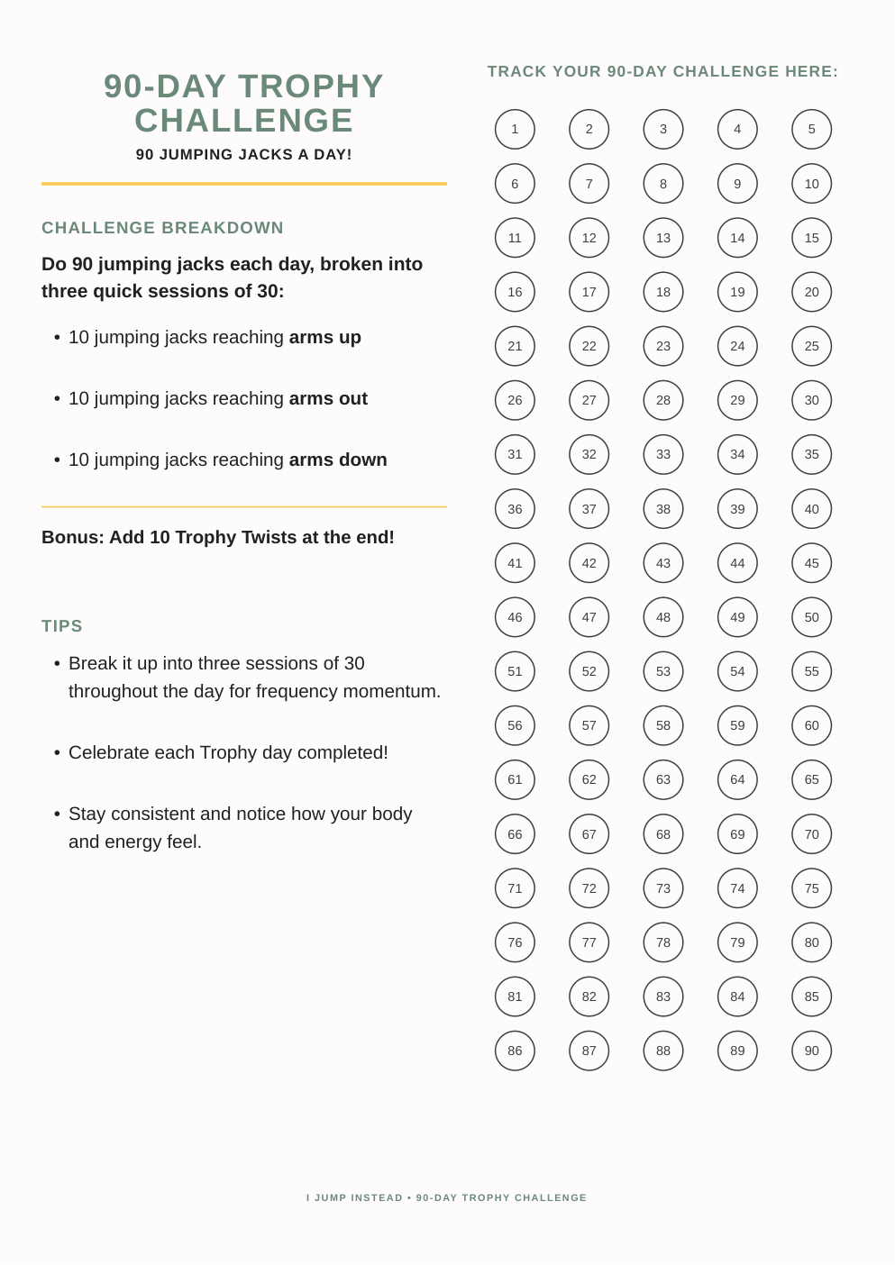 Page-one preview of the 90 Jacks in 90 Days Tracker