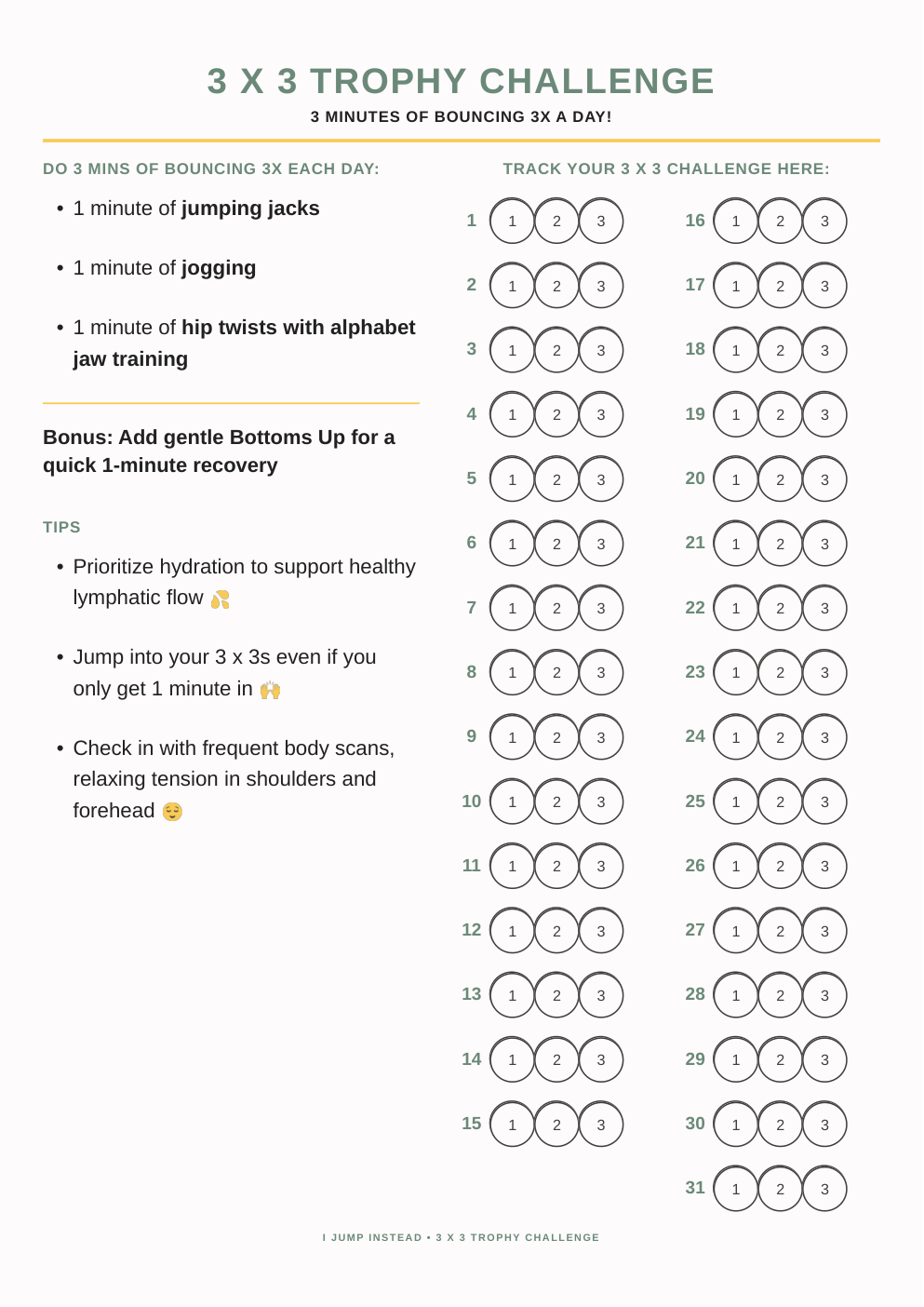 Page-one preview of the 3 × 3 Trophy Challenge Tracker
