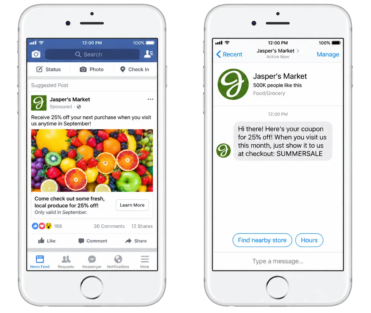 Facebook newsfeed click to message newsfeed ads