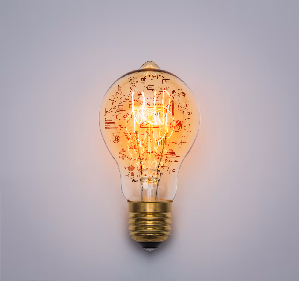 A lightbulb in gray background