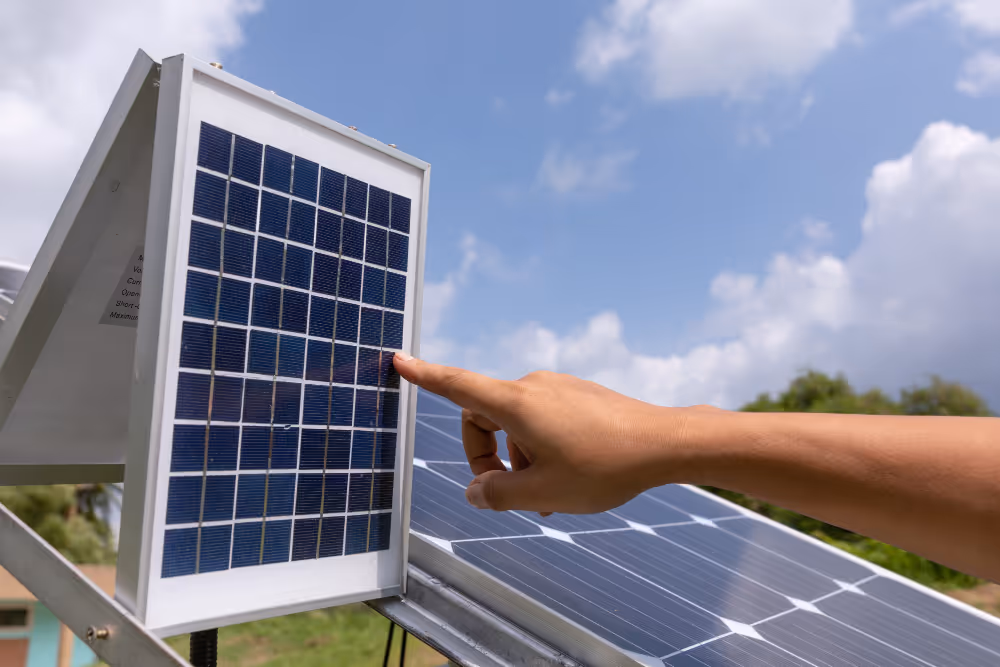 A foldable solar panel being touch