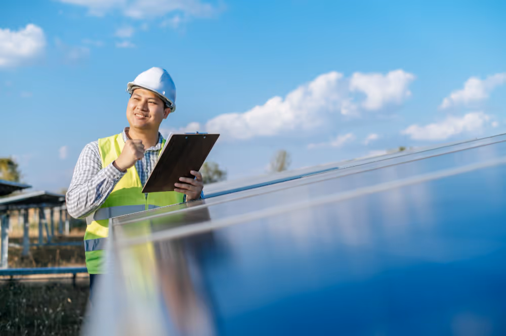 A happy engineering doing his rounds on the solar farm