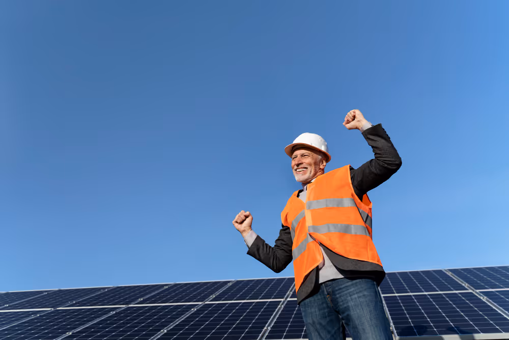 A jolly engineer at the solar farm