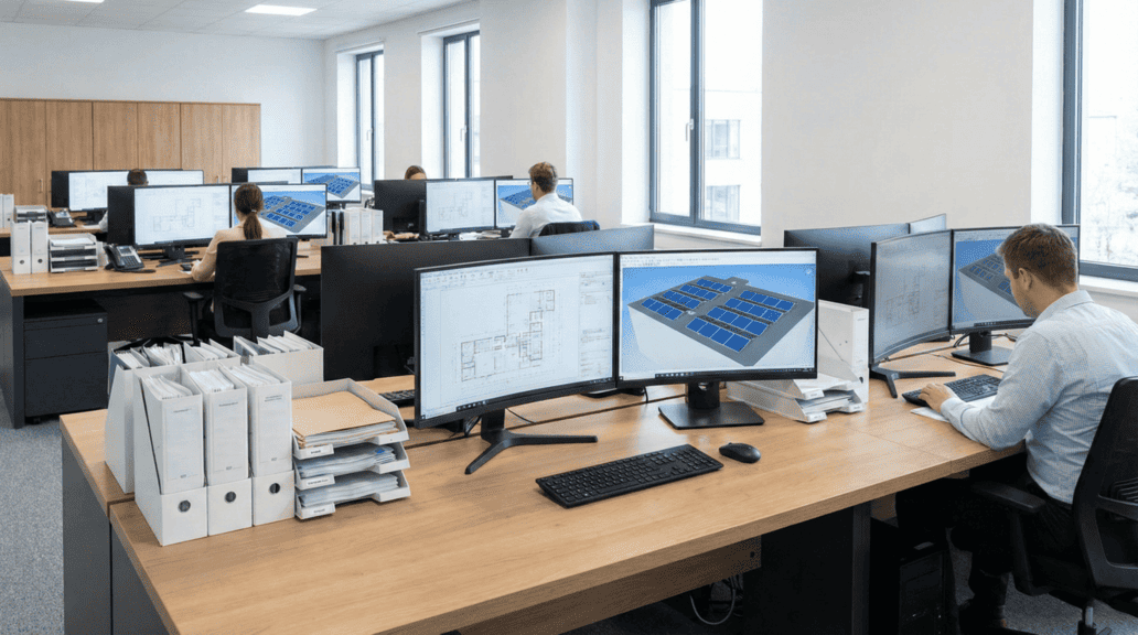 multiple desktop office setting