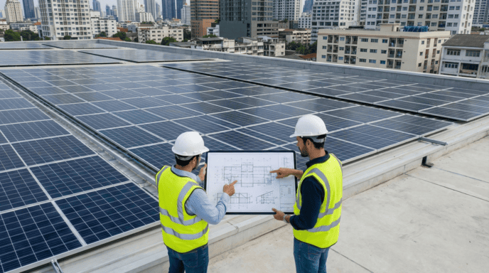 workers on top of building