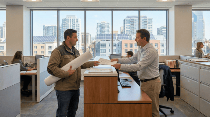 man submitting solar requirements