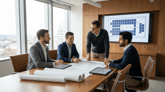 team meeting with papers