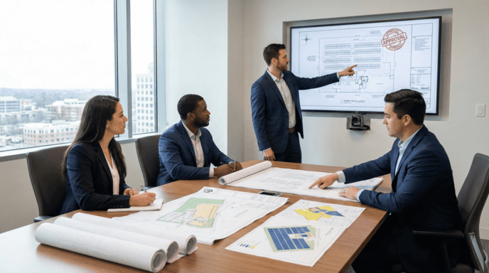 solar permit design team reviewing solar plan sets