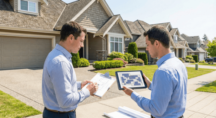 permit specialist stand near a suburban area