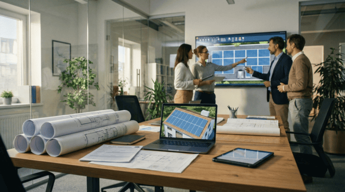 small team with plants inside the office