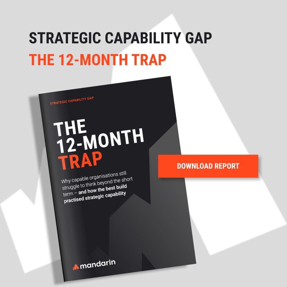 Strategic Capability Gap Report: The 12-month trap. Report cover written by Charlie Curson. Download the report for free