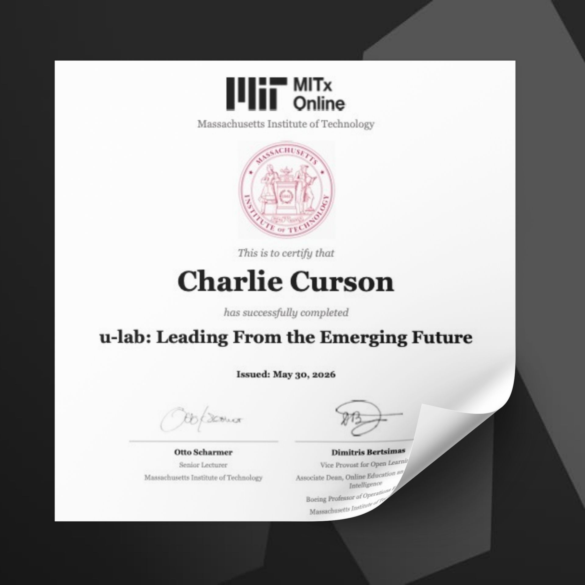 Charlie Curson U-Lab Certificate