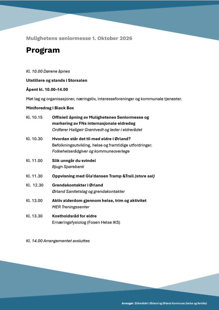 Programmet for dagen med klokkeslett, dørene åones kl 10.00 og stenges kl 14.00