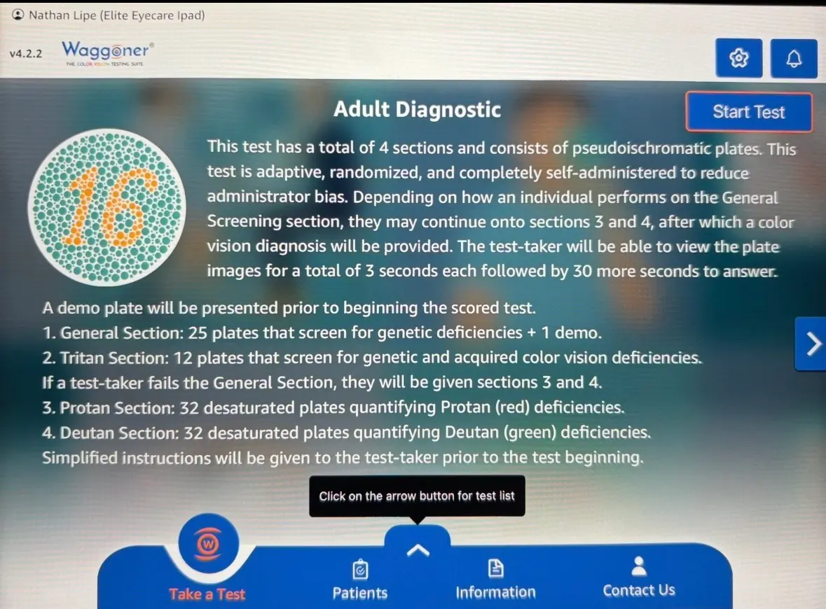 Waggoner CCVT Adult Diagnostic test screen used for FAA and military color vision testing