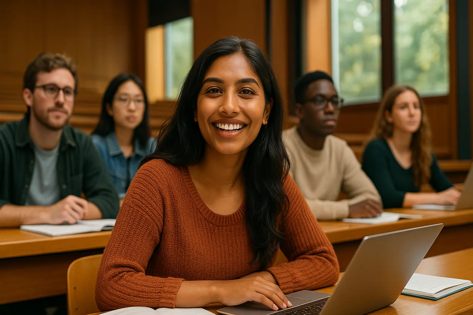 International students in a classroom at Facultet.School in Portugal, pursuing professional education and study programs