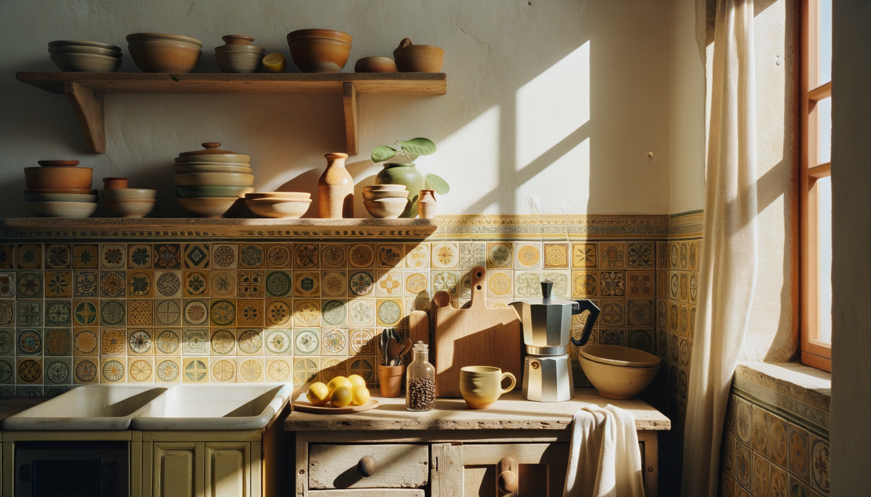 Bright Portuguese apartment kitchen with moka pot
