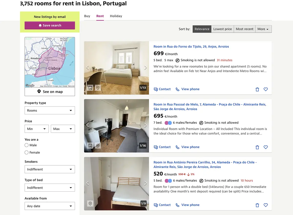 Shared apartment rental options for students in Lisbon and Porto