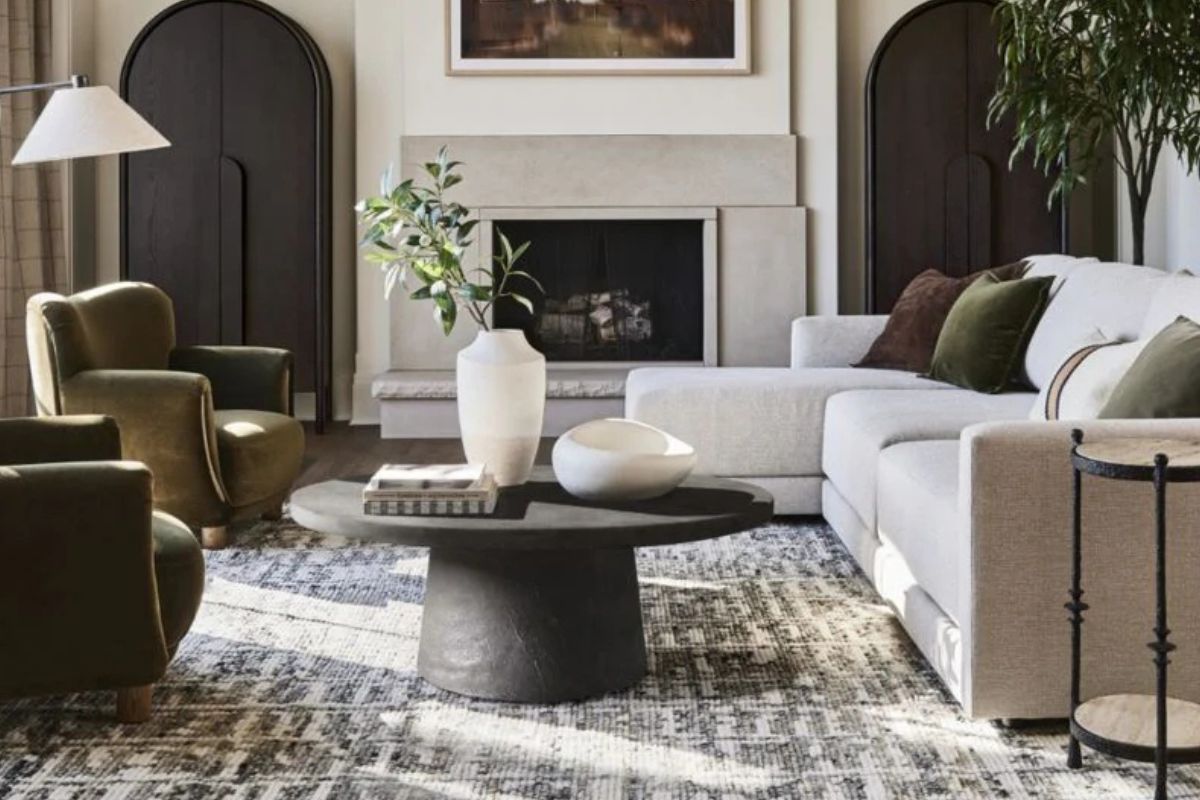 Crate & Barrel living room furniture. Mid-century modern style contract-grade furniture.