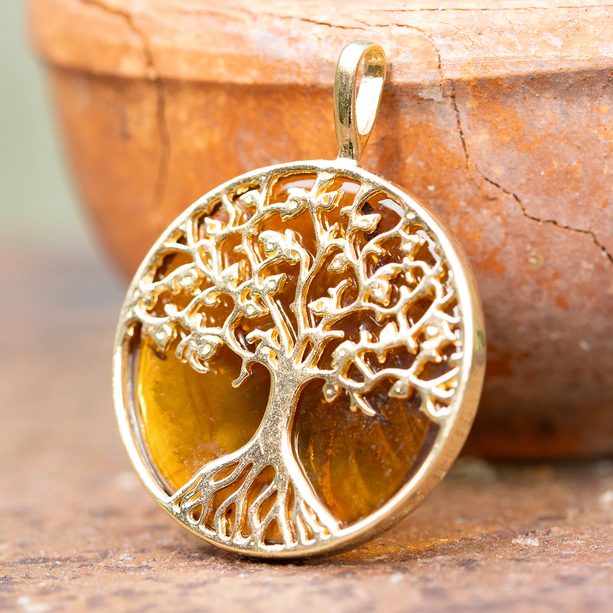 Collana Con Ciondolo Ape In Argento 925 Placcato Oro Giallo E Ambra Baltica - Catena Inclusa