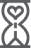 Minimalist icon of an hourglass with sand flowing.