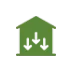 Green icon of a house with three people inside representing a household.