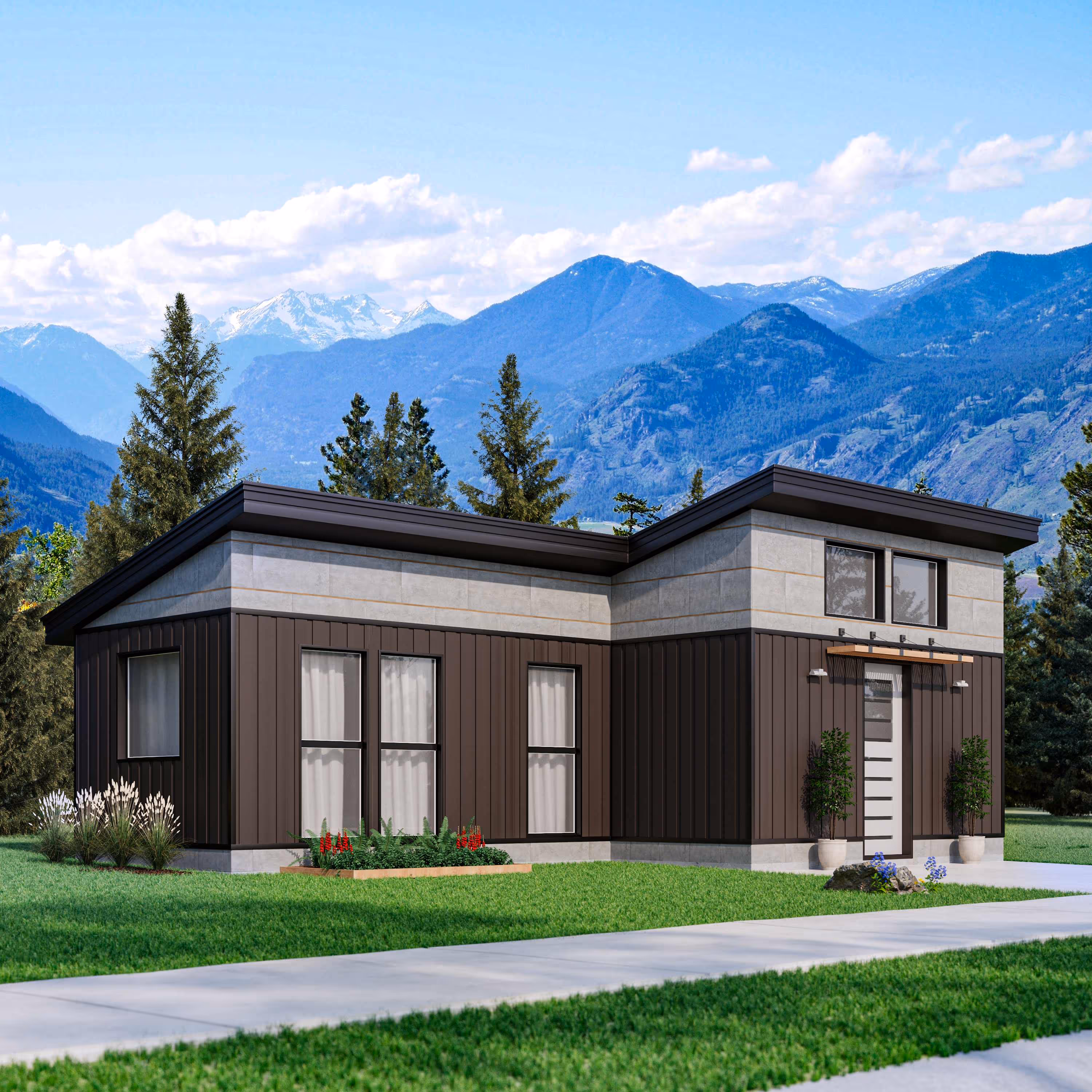 Example of what FrameUpNow Lilac Modern cold formed steel frame adu/home will look like finished