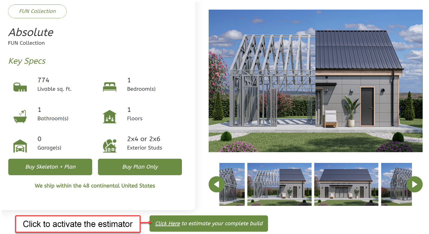 Absolute model page with estimator button