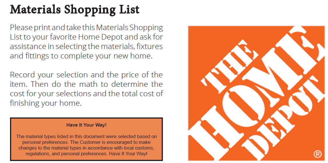 Actual Lookout NG Materials Shopping List page from the supplied PDF