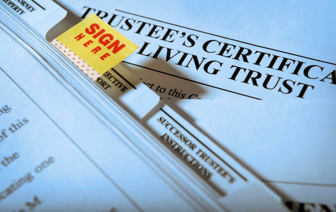 Trustee's Certification and sign here sticker on trust document