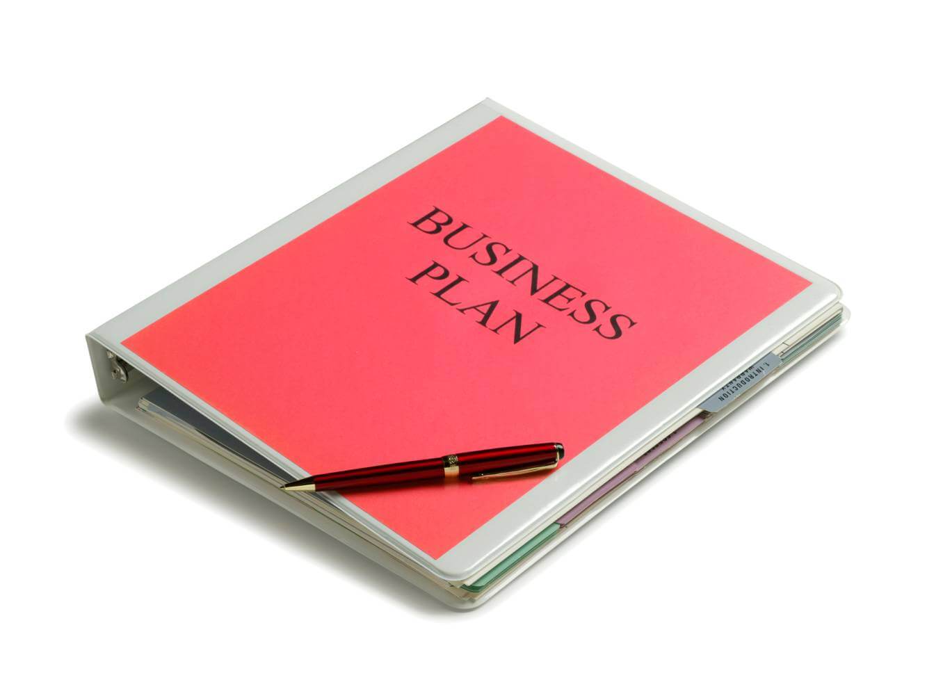 notebook labeled business plan