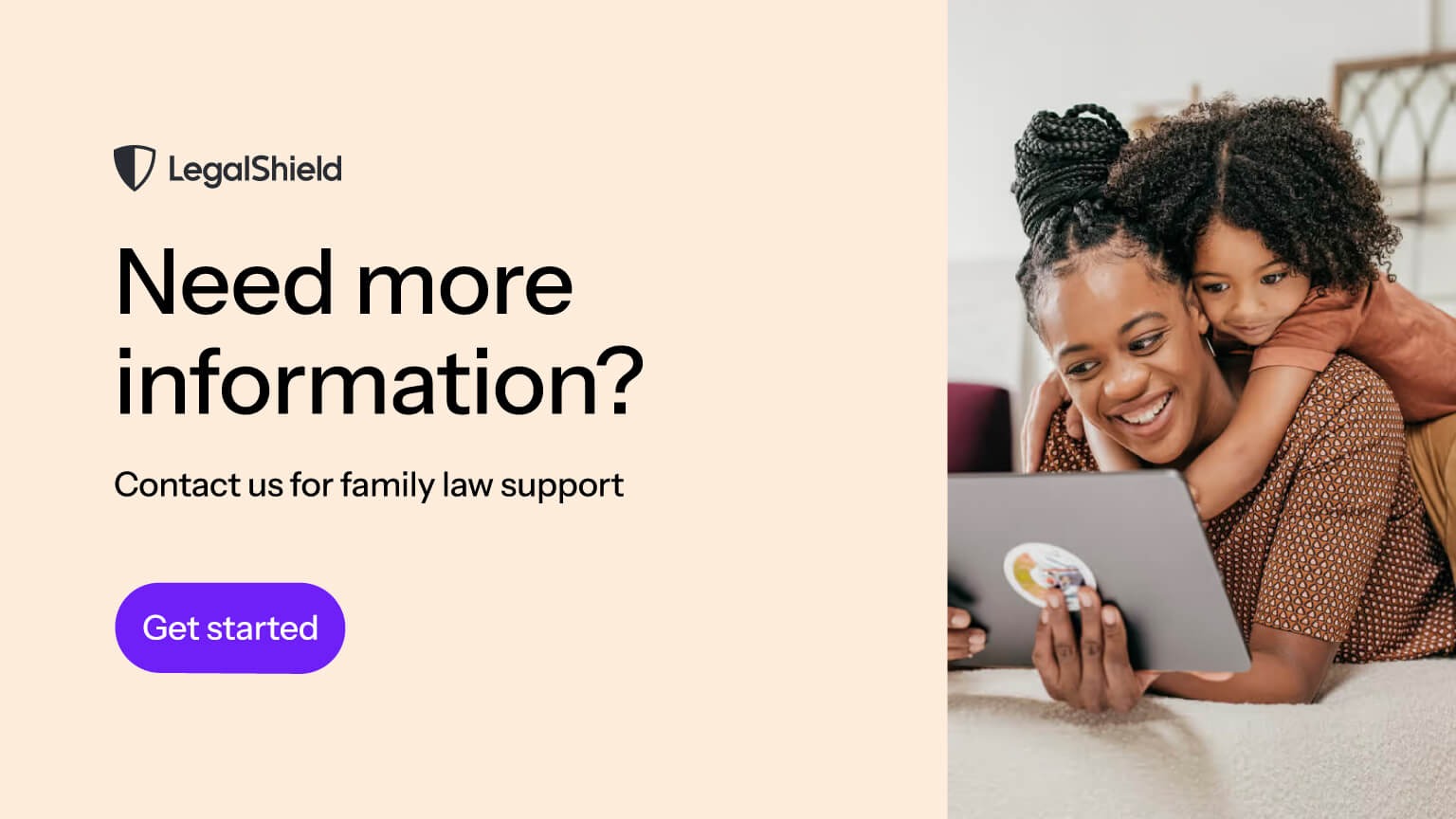 A CTA to get started with LegalShield family law support.