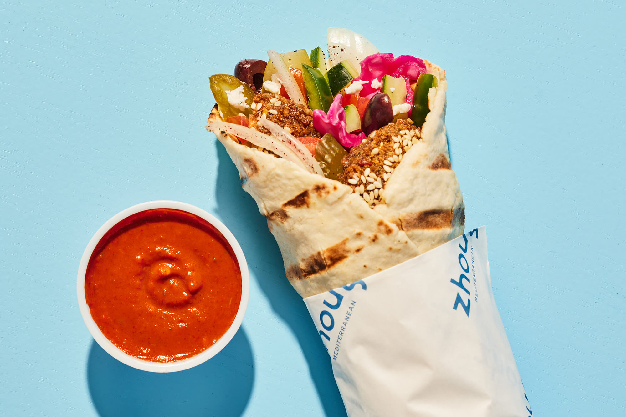 Harissa sauce and a pita wrap, Kansas City.