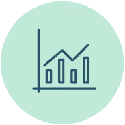 A green circle with a blue line and a graphic of a line going up.