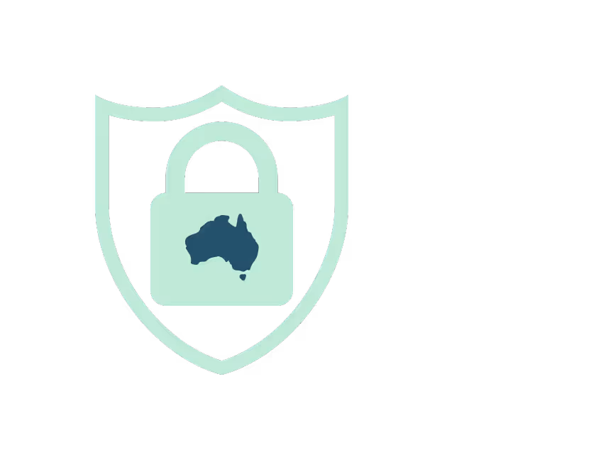 A blue and green shield with a map of Australia.