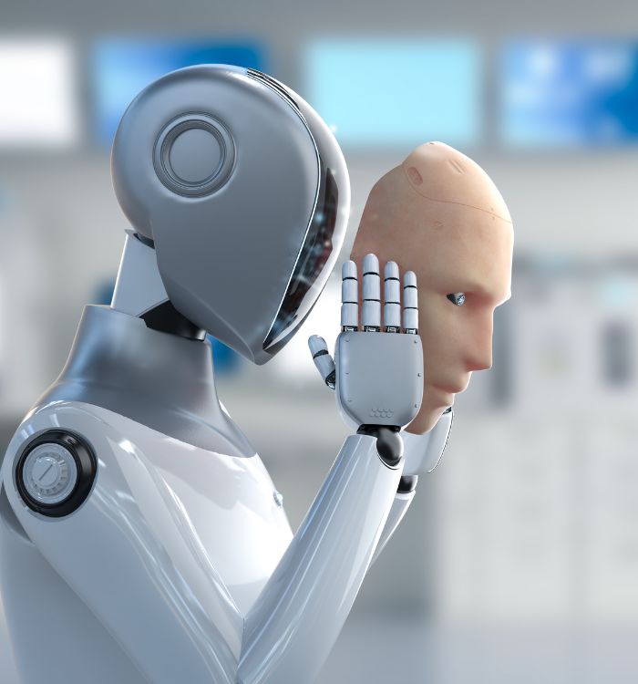 A robot with a face on its head.