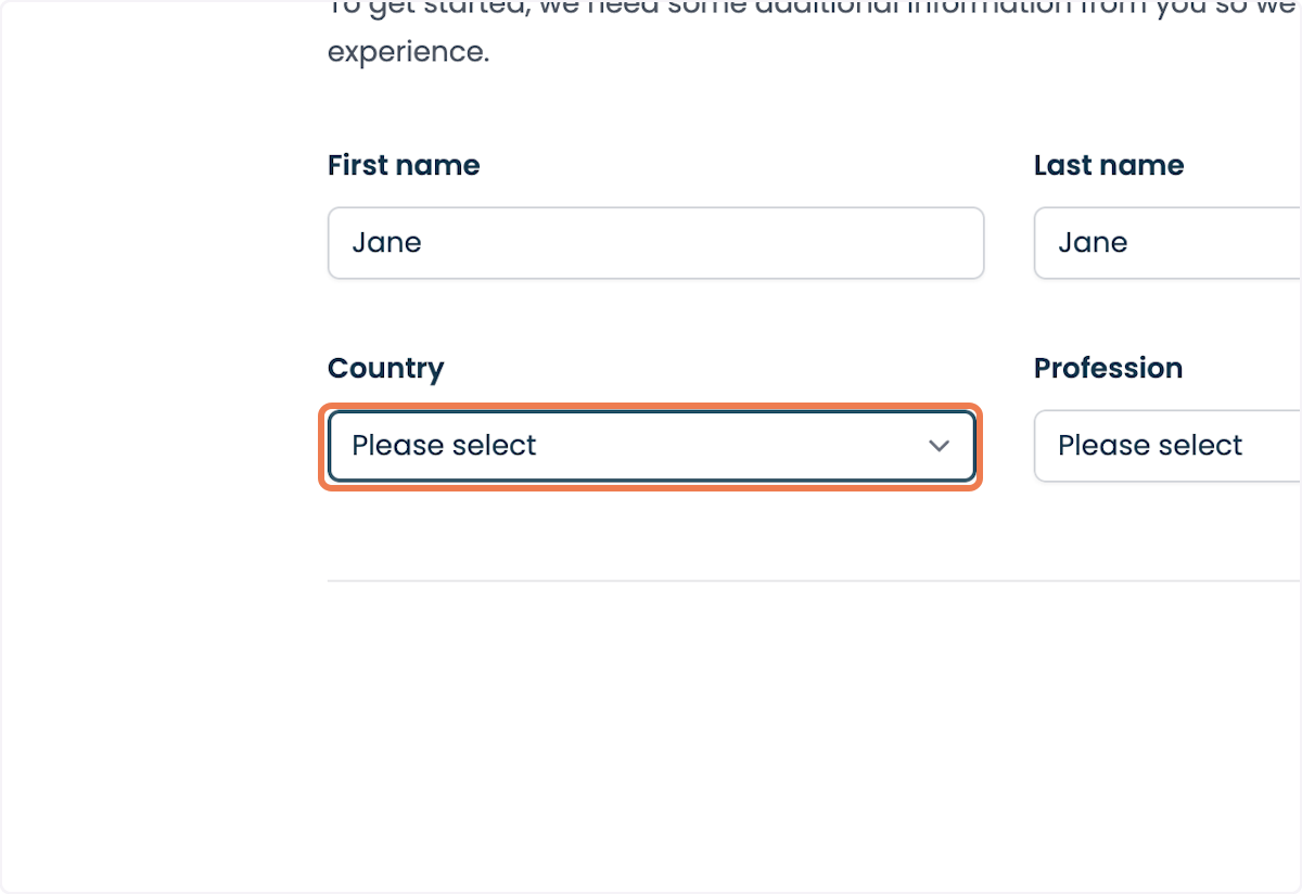 Please select a country from the Country dropdown list.